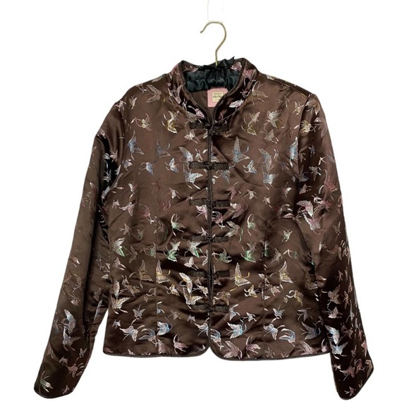 Old Navy Jackets & Blazers - Vintage Old Navy Y2K Asian style brown satin coat with butterfly. Size XL Wm
